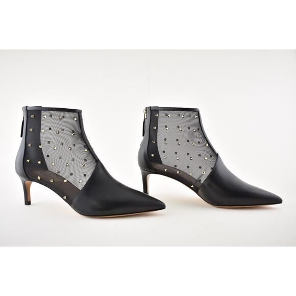 Valentino Rockstud Shining Mesh Black Leather Stud Kitten Heel Ankle Bootie 36.5 - Picture 4 of 12